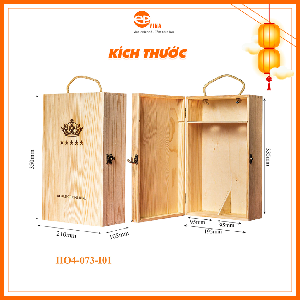 Hộp Gỗ Đôi Đựng Rượu Gỗ Thông Có Dây Thừng Quai Xách Chắc Chắn Epvina