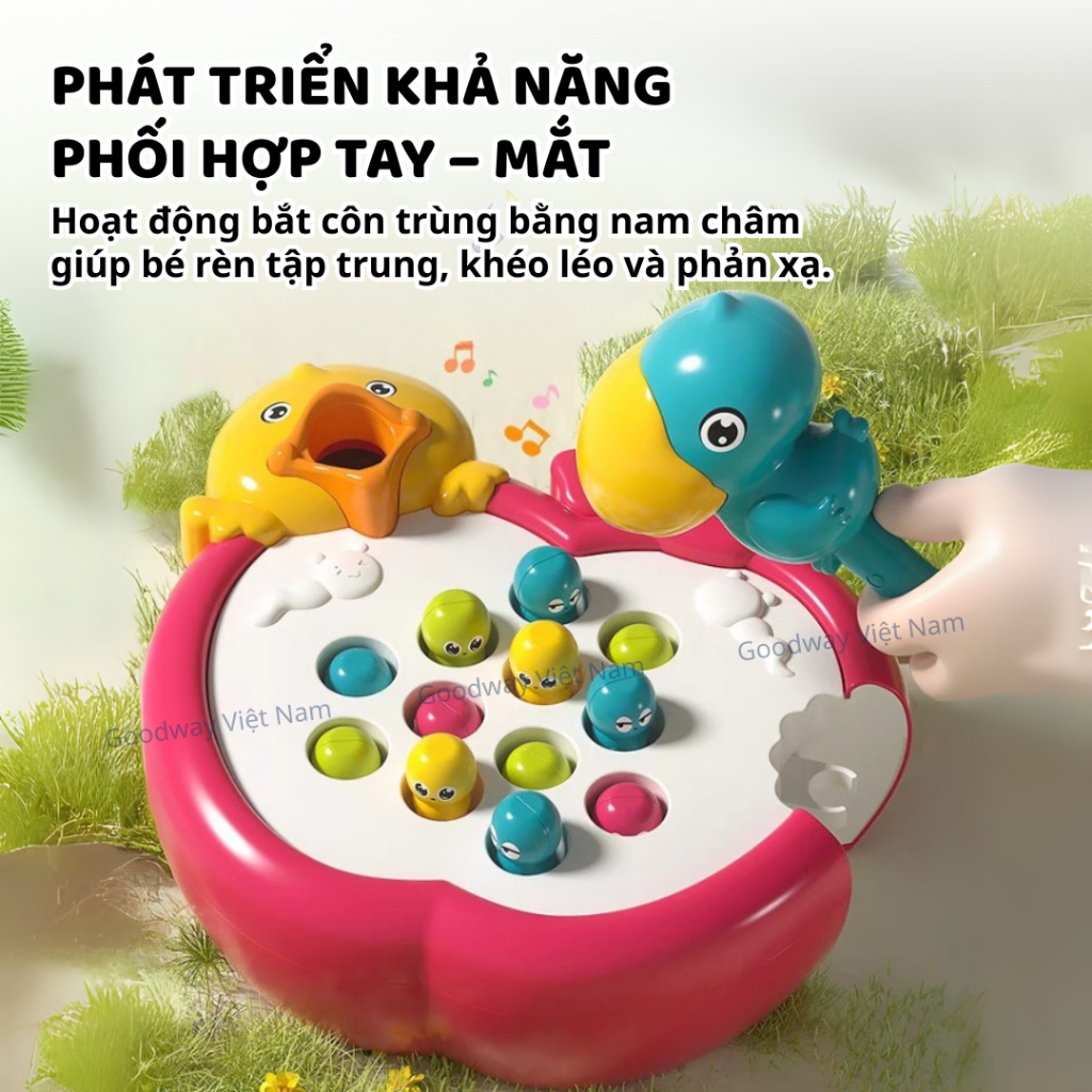 Đồ chơi gắp sâu Goodway Montessori cho bé kèm âm thanh, giúp bé phát triển tư duy và phản xạ