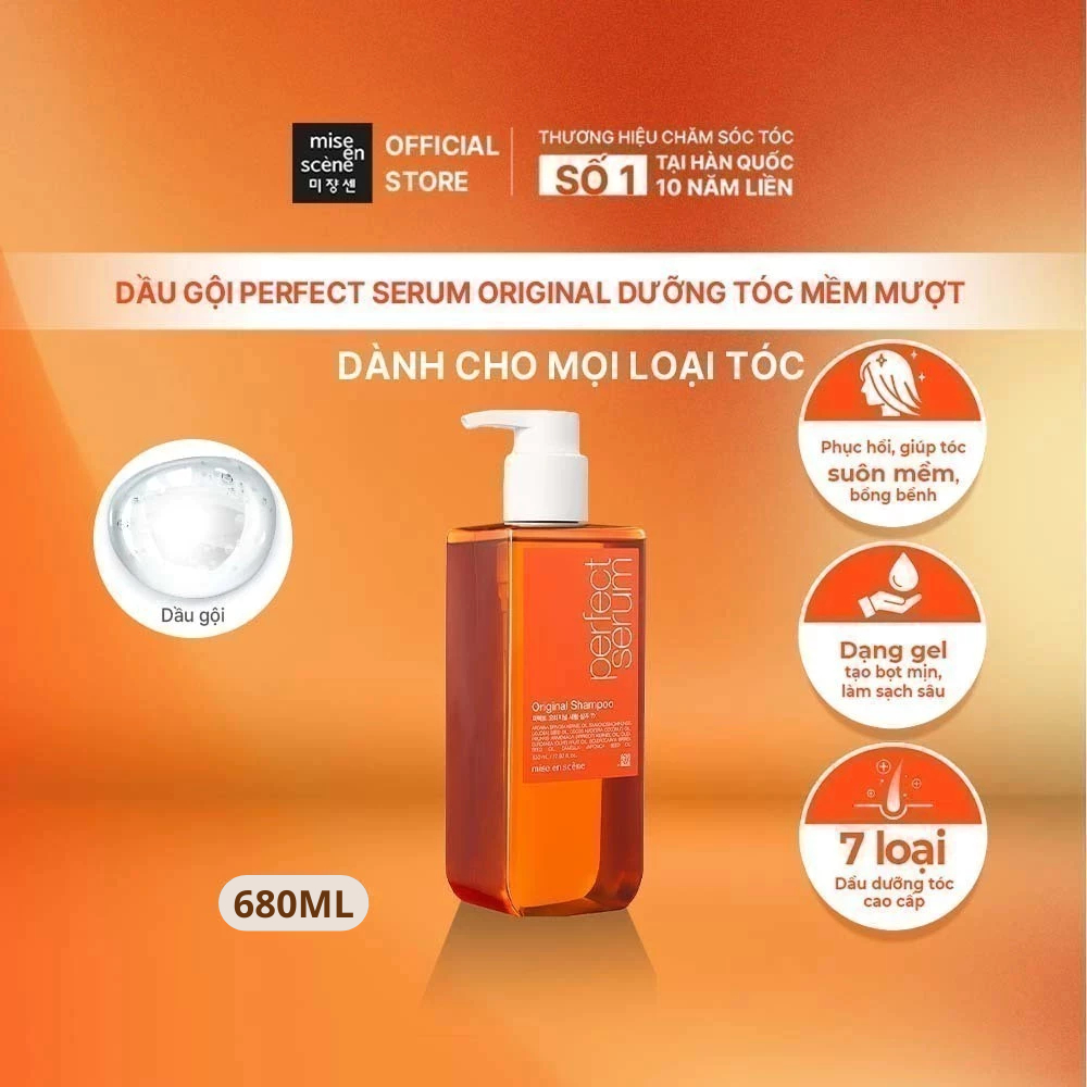 [SIZE LỚN] Dầu gội mise en scène  680ml  Perfect Serum Original phục hồi hư tổn, giúp tóc suôn mềm, bồng bềnh