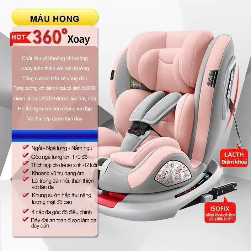 [Hàng Có Sẵn] Ghế ngồi ô tô cho bé xoay 360 độ đạt tiêu chuẩn Châu âu, Isofix tem chứng nhận đầy đủ
