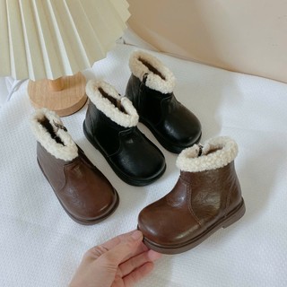 Bốt Da Lì Màu Vinatge Cổ Lông Lót Lông Cho Bé Gái Phong Cách Hàn Quốc K135