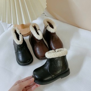 Bốt Da Lì Màu Vinatge Cổ Lông Lót Lông Cho Bé Gái Phong Cách Hàn Quốc K135