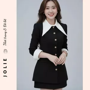 Sét áo vest cổ sơ mi trắng vạt nhọn chiết eo tôn dáng mix chân váy ngắn trẻ trung JOLIE