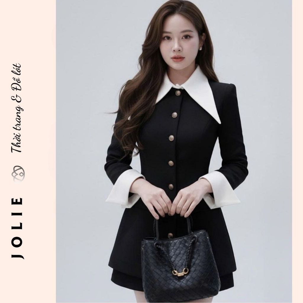 Sét áo vest cổ sơ mi trắng vạt nhọn chiết eo tôn dáng mix chân váy ngắn trẻ trung JOLIE