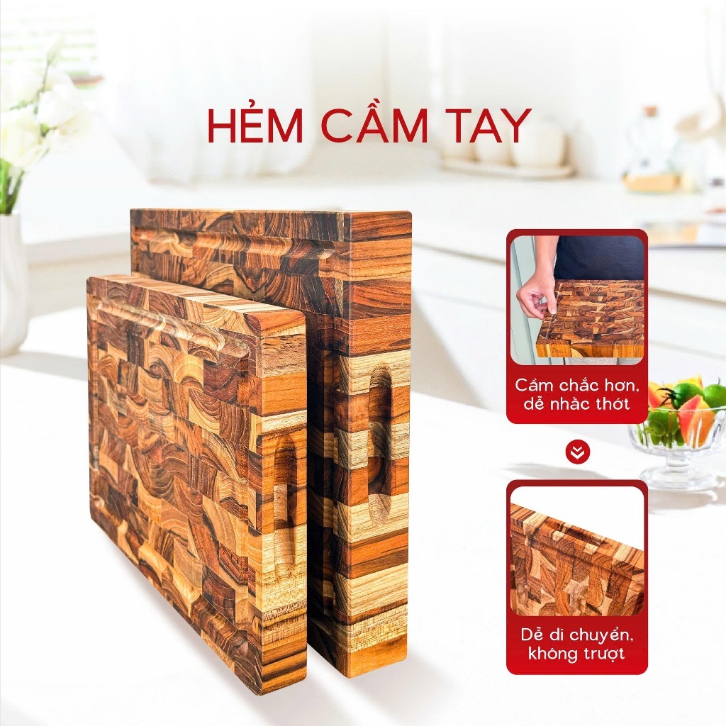 Thớt Gỗ Teak Ami Ghép Dựng Ami Thái Và Chặt, Bền Đẹp, Chống Mốc Tự Nhiên Cho Gian Bếp Sang Trọng