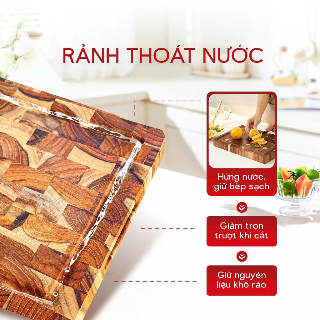 Thớt Gỗ Teak Ami Ghép Dựng Ami Thái Và Chặt, Bền Đẹp, Chống Mốc Tự Nhiên Cho Gian Bếp Sang Trọng