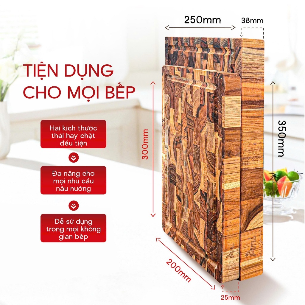 Thớt Gỗ Teak Ami Ghép Dựng Ami Thái Và Chặt, Bền Đẹp, Chống Mốc Tự Nhiên Cho Gian Bếp Sang Trọng