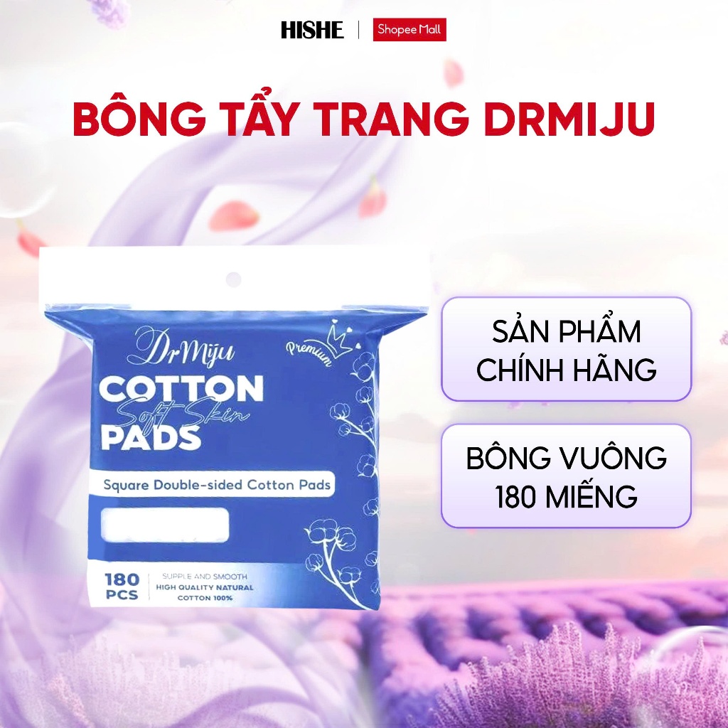 Bông Tẩy Trang Drmiju Cao Cấp – Sạch Sâu, Dịu Nhẹ, Không Xơ Bông, tròn 160 miếng, vuông 180 miếng