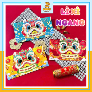 Bao lì xì Lân Hot Trend Set 3 Cái Bao Lì Xì Ngang Bính Ngọ Ngựa Lân Thần Tài 2026 Combo 3 Cái - PUPU HOUSE