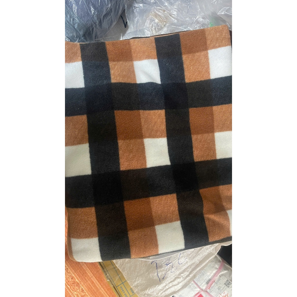 Chăn mền nỉ, mền tuyết, mền cotton sọc caro, ấm áp, nhẹ