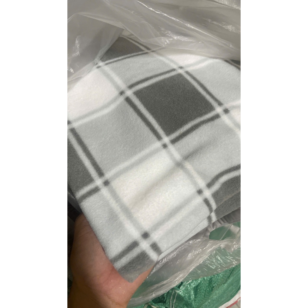Chăn mền nỉ, mền tuyết, mền cotton sọc caro, ấm áp, nhẹ