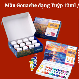 [Sale 50%]  Màu Gouache 12 Màu Dạng Hũ 15ml/ Tuýp 12ml ARTMATE Có Độ Che Phủ Cao, Màu Bóng, Dễ Dàng Pha Màu, Màu Sắc N
