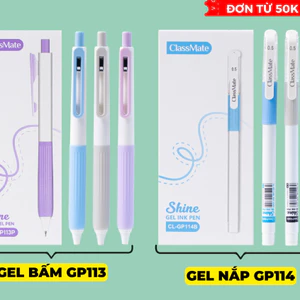 Hộp 10/12 Bút Gel Classmate Bút Nước Bấm Ngòi ST 2 Bi 0.5mm Xanh Đen Tím Nhanh Khô Bút Gel Shine Có Nắp Gh