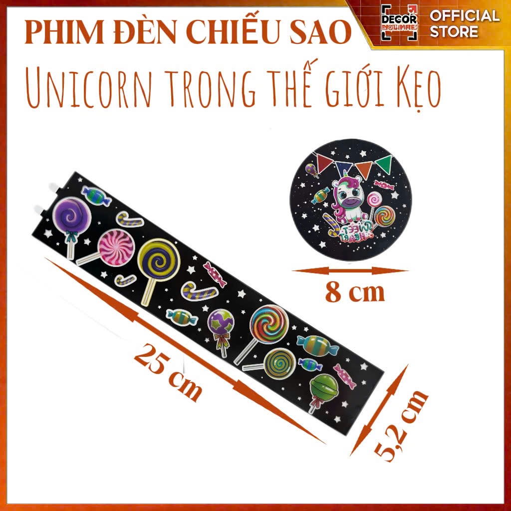 Set 06 tấm phim đèn chiếu sao: Khủng Long, Unicorn, Vườn Thú, Ngân Hà, Nhà Kẹo, Mặt Trăng