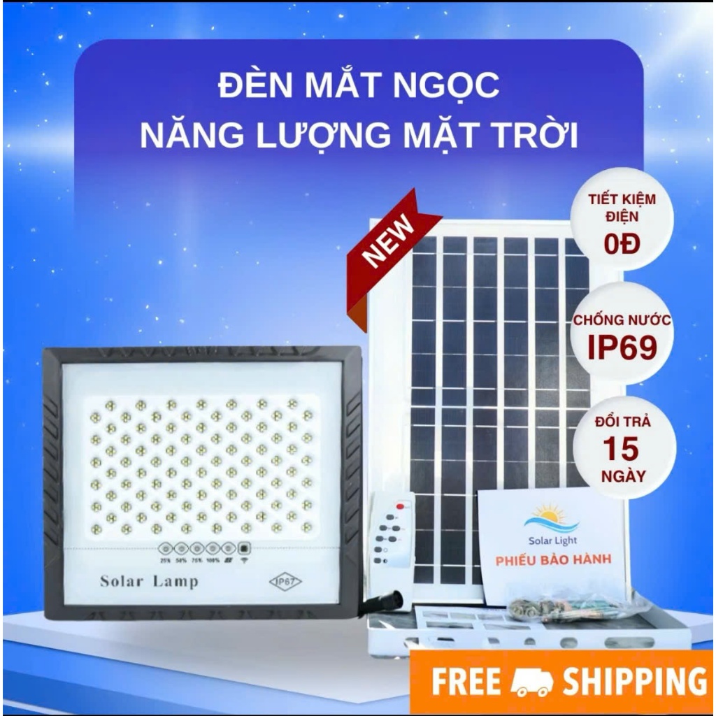 (NEW)Đèn Năng Lượng Mặt Trời Mắt Ngọc Solar Light 3000w Đèn có thấu kính, chống lóa mắt. Điều khiển từ xa - Cảm biến