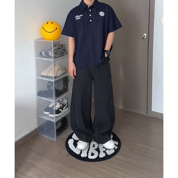 Áo Thun Polo Hoa Cúc chất vải cotton 260gsm dày dặn, form rộng unisex, phong cách trẻ trung, hàn quốc