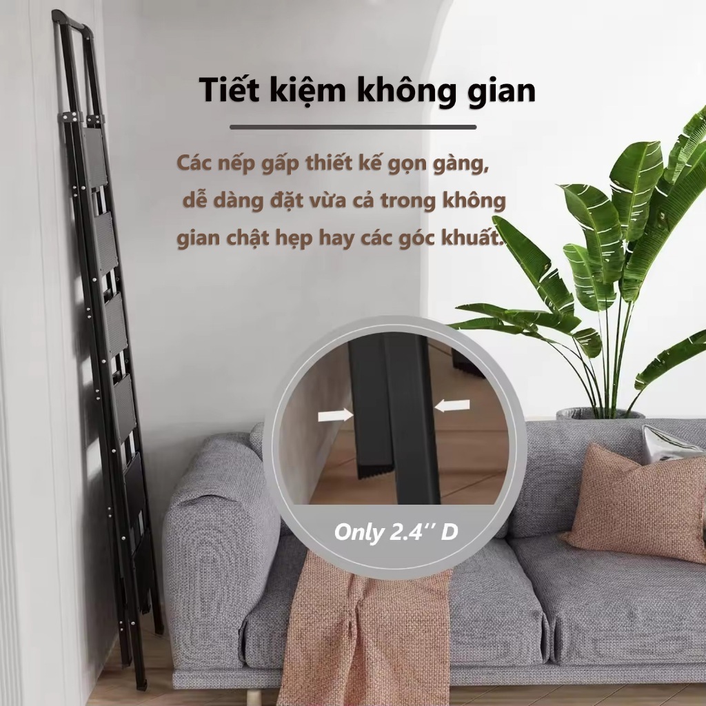 Thang chữ a Thang Nhôm Gấp Gọn đen Thang Gấp 4-8 Bậc Tải Trọng 400kg Ổn định và an toàn