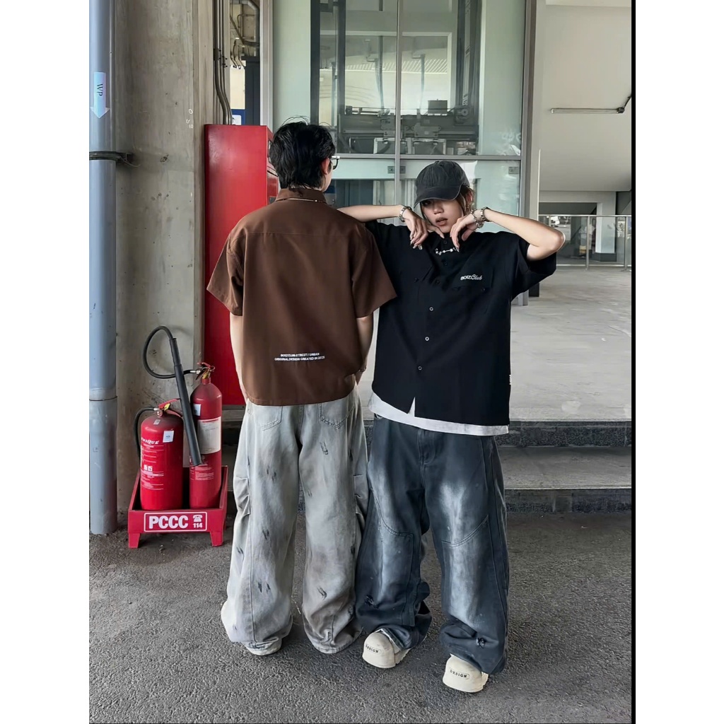 Áo Sơ mi Boxy Lined form rộng local brand Boizclub Thêu chữ, phong cách trẻ trung, streetwear nam nữ