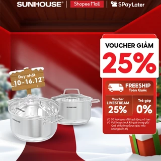 Bộ nồi chống dính đáy từ Sunhouse SHG604E - Bộ 2 nồi size 16/20cm - Inox 304 an toàn - Công nghệ đáy từ Impact Bonding