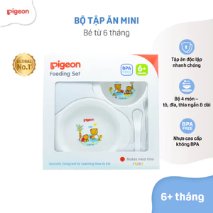 Bộ tập ăn cho bé Pigeon thuận tiện gồm bát, đĩa và muỗng thìa ăn dặm cho bé