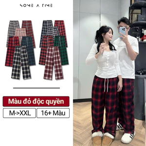 Quần Flannel Noel Đỏ Xanh , Kẻ Caro Ống Rộng Sometime Nữ Và Nam Mặc Ở Nhà Thoải Mái Vải Không Xù, Không Nhàu-CR01