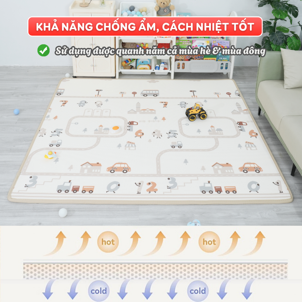 [NEW] Thảm Xốp XPE Dày Dặn Chống Trơn Trượt, Thảm Cuộn Pakey Cao Cấp Viền May Chắc Chắn Màu Sắc Pastel
