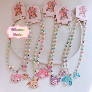 Vòng Cổ Ngọc Trai Đính Hạt Cườm Cho Bé Gái,Charm Nhân Vật Hoạt Hình Kuromi,Thỏ Hồng,Pony Dễ Thương - Phụ Kiện Thời Trang