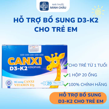 Ống Canxi D3 K2 Kingphar Cho Bé – Hỗ Trợ Bổ Sung Canxi, Giúp Xương Chắc Khỏe, Tăng Chiều Cao (Hộp 4 Vỉ x 5 Ống 5ml)