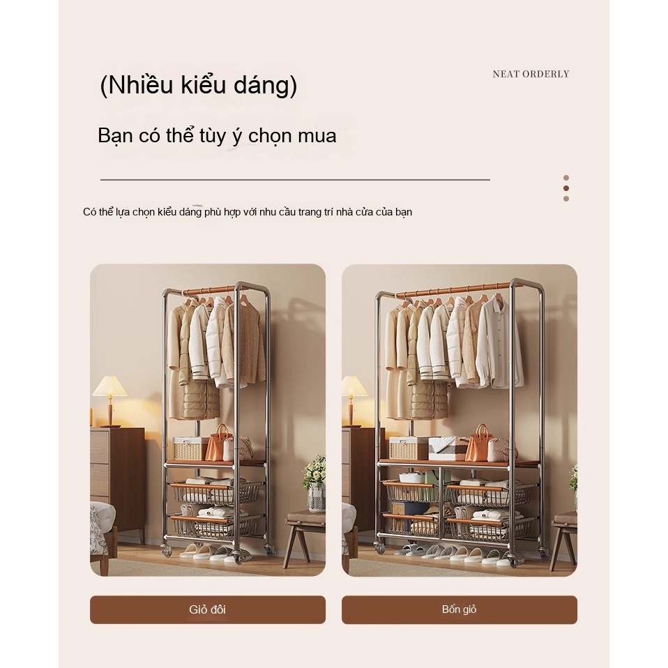 𝐎𝐥𝐢𝐟𝐞Giá Treo Quần Áo Cao Cấp Kệ Treo Quần Áo Có Bánh Xe Móc Treo Quần Áo Phong Cách Cổ Điển Đi Kèm Với Ngăn Kéo Giỏ