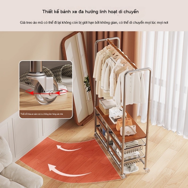 𝐎𝐥𝐢𝐟𝐞Giá Treo Quần Áo Cao Cấp Kệ Treo Quần Áo Có Bánh Xe Móc Treo Quần Áo Phong Cách Cổ Điển Đi Kèm Với Ngăn Kéo Giỏ