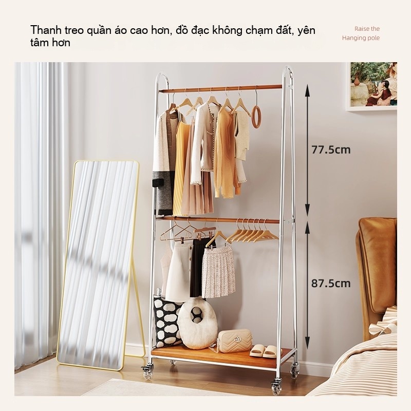 𝐎𝐥𝐢𝐟𝐞Giá Treo Quần Áo Cao Cấp Phong Cách Cổ Điển Kệ Treo Quần Áo Có Bánh Xe Mẫu Mới Sào Phơi Quần Áo 2 Lớp