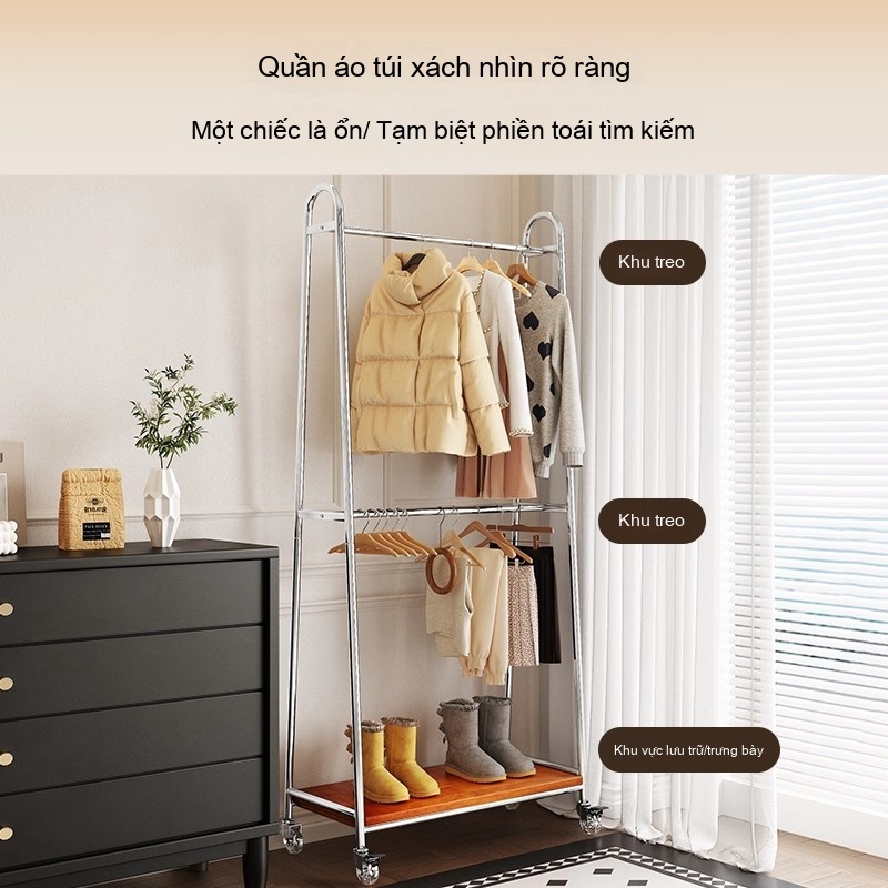 𝐎𝐥𝐢𝐟𝐞Giá Treo Quần Áo Cao Cấp Phong Cách Cổ Điển Kệ Treo Quần Áo Có Bánh Xe Mẫu Mới Sào Phơi Quần Áo 2 Lớp