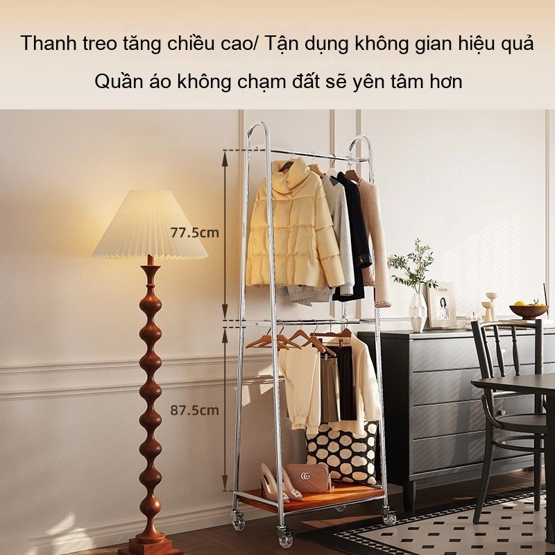 𝐎𝐥𝐢𝐟𝐞Giá Treo Quần Áo Cao Cấp Phong Cách Cổ Điển Kệ Treo Quần Áo Có Bánh Xe Mẫu Mới Sào Phơi Quần Áo 2 Lớp