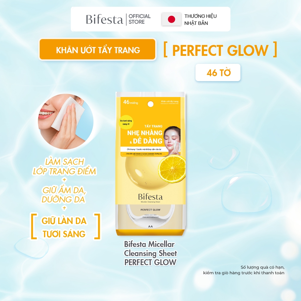 BIFESTA Khăn tẩy trang dưỡng da tươi sáng Perfect Glow 46 miếng