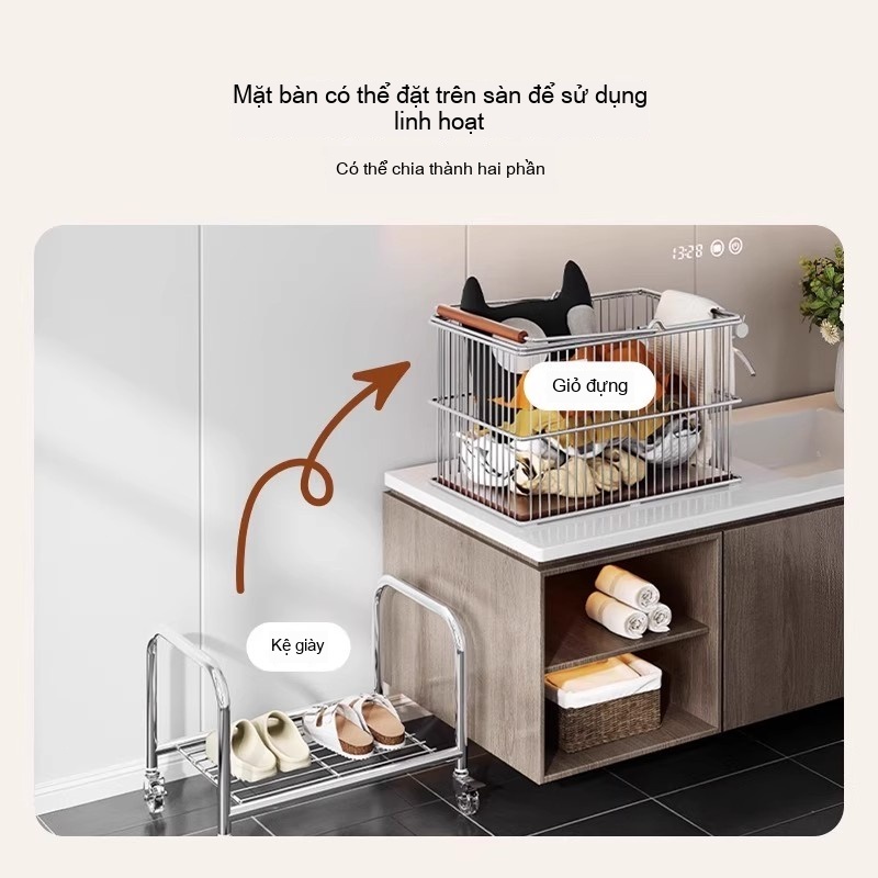 Giỏ Đựng Quần Áo Cổ Điển Xe Đẩy Thẩm Mỹ Giỏ Inox Quần Áo Đa Năng Phòng Tắm Giỏ Đựng Quần Áo 2 Lớp Có Thể Tháo Rời