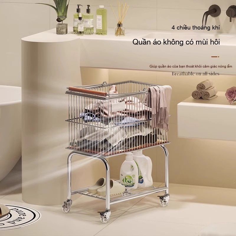 Giỏ Đựng Quần Áo Cổ Điển Xe Đẩy Thẩm Mỹ Giỏ Inox Quần Áo Đa Năng Phòng Tắm Giỏ Đựng Quần Áo 2 Lớp Có Thể Tháo Rời