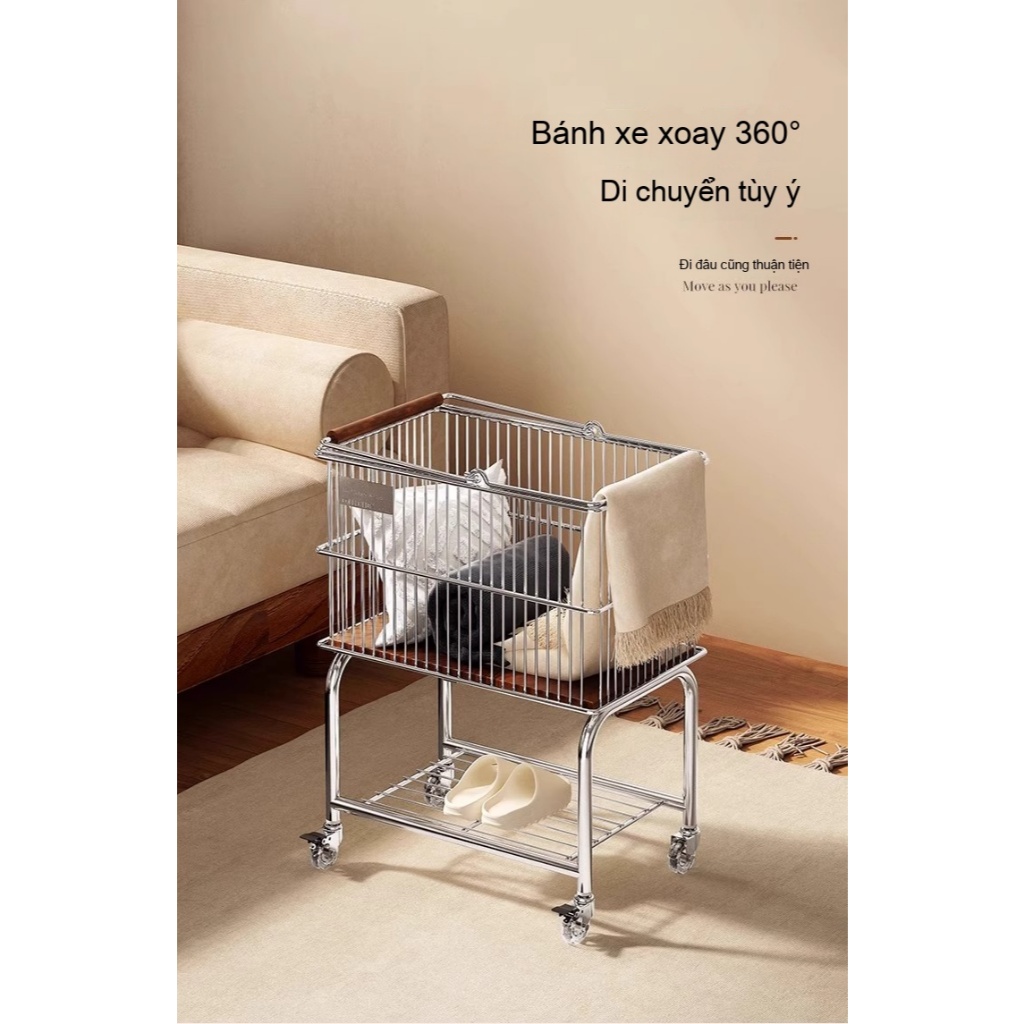 Giỏ Đựng Quần Áo Cổ Điển Xe Đẩy Thẩm Mỹ Giỏ Inox Quần Áo Đa Năng Phòng Tắm Giỏ Đựng Quần Áo 2 Lớp Có Thể Tháo Rời