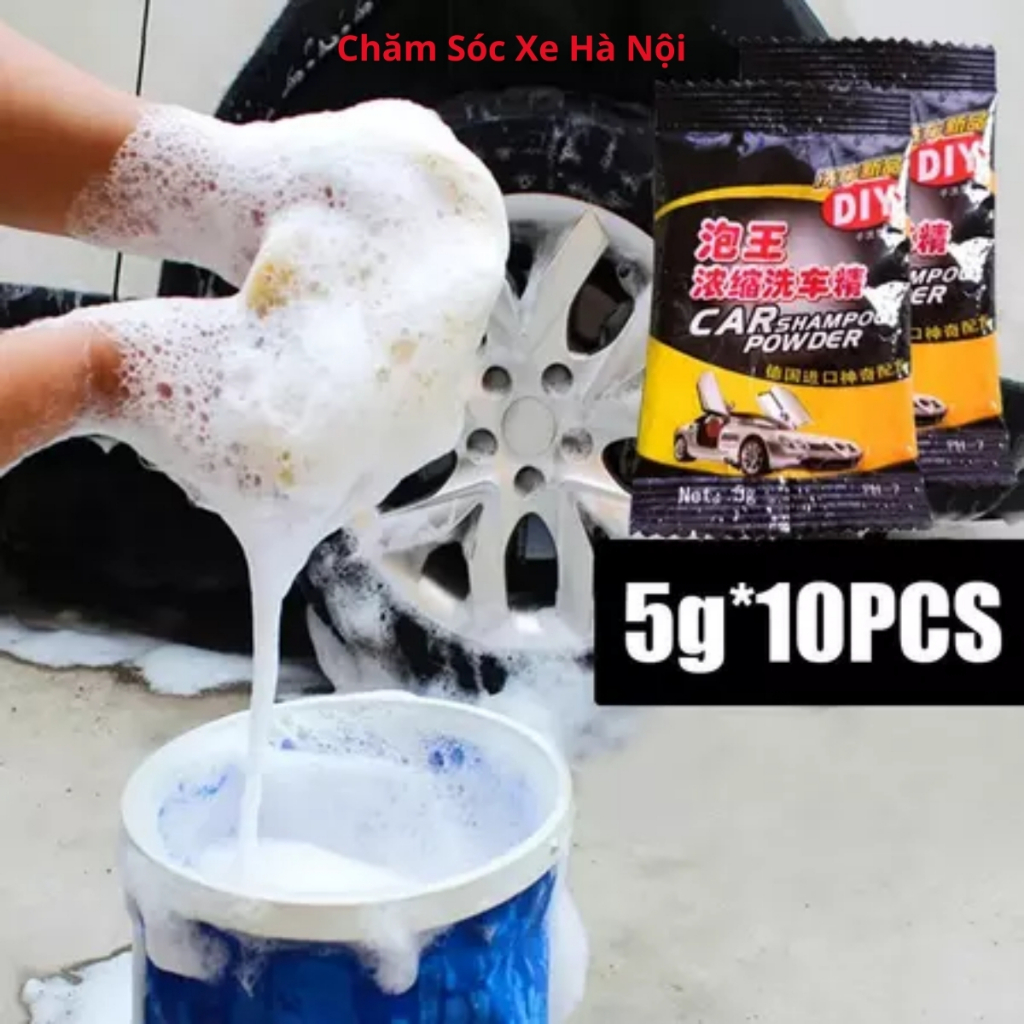 Combo 20 Gói Bột Rửa Xe Ô Tô Xe Máy Cô Đặc Tạo Bọt Nhiều – Tẩy Rửa Nhanh, Sáng Bóng Sơn – Gói 5g Tiện Lợi