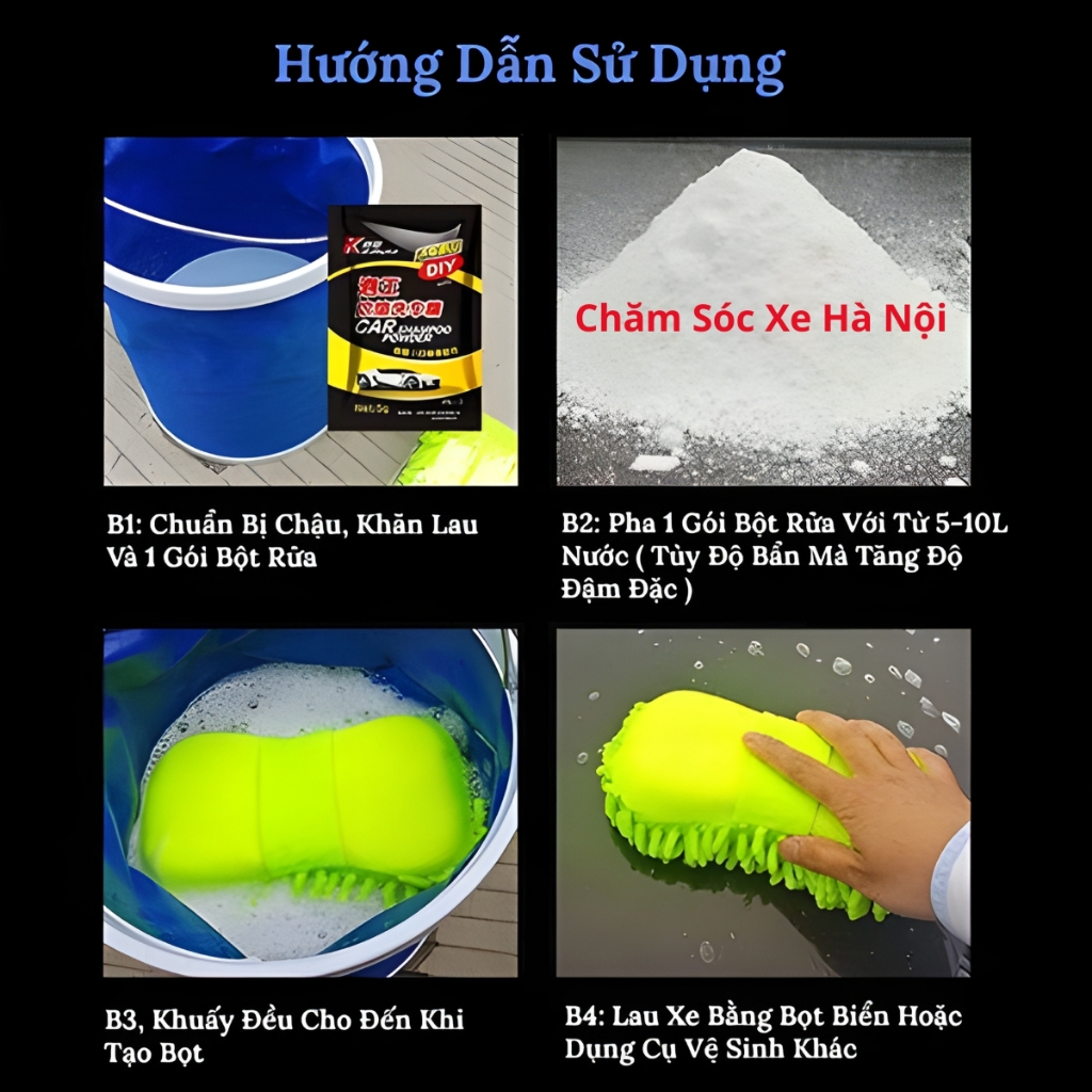 Combo 20 Gói Bột Rửa Xe Ô Tô Xe Máy Cô Đặc Tạo Bọt Nhiều – Tẩy Rửa Nhanh, Sáng Bóng Sơn – Gói 5g Tiện Lợi