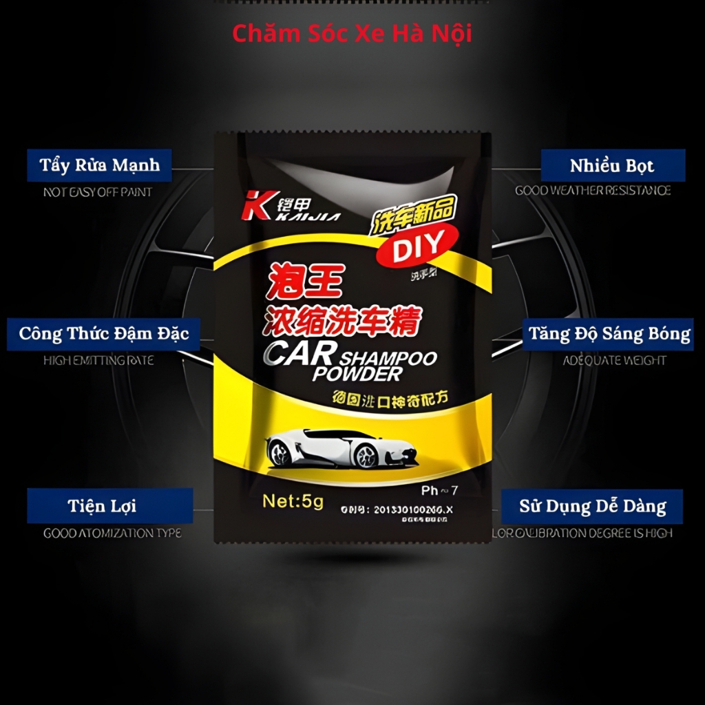 Combo 20 Gói Bột Rửa Xe Ô Tô Xe Máy Cô Đặc Tạo Bọt Nhiều – Tẩy Rửa Nhanh, Sáng Bóng Sơn – Gói 5g Tiện Lợi