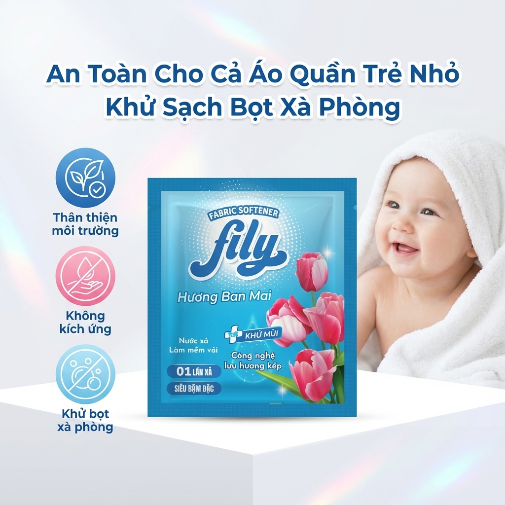 COMBO 10 Gói Nước Xả Vải Fily Hương Nước Hoa 20ML, Gói Xả Vải Đậm Đặc Lưu Hương 48h Làm Mềm Vải