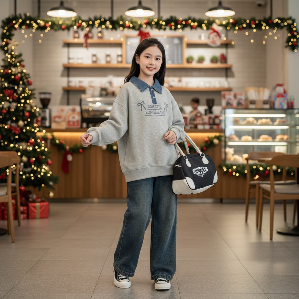 Áo polo nỉ phối cổ ROMANTIC cho bé gái size đại BEESHOP D25096
