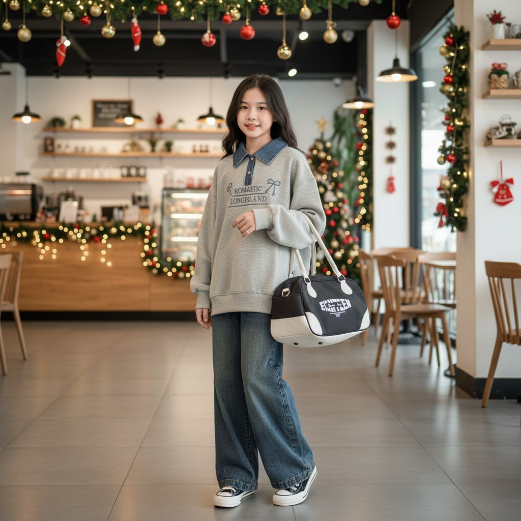 Áo polo nỉ phối cổ ROMANTIC cho bé gái size đại BEESHOP D25096