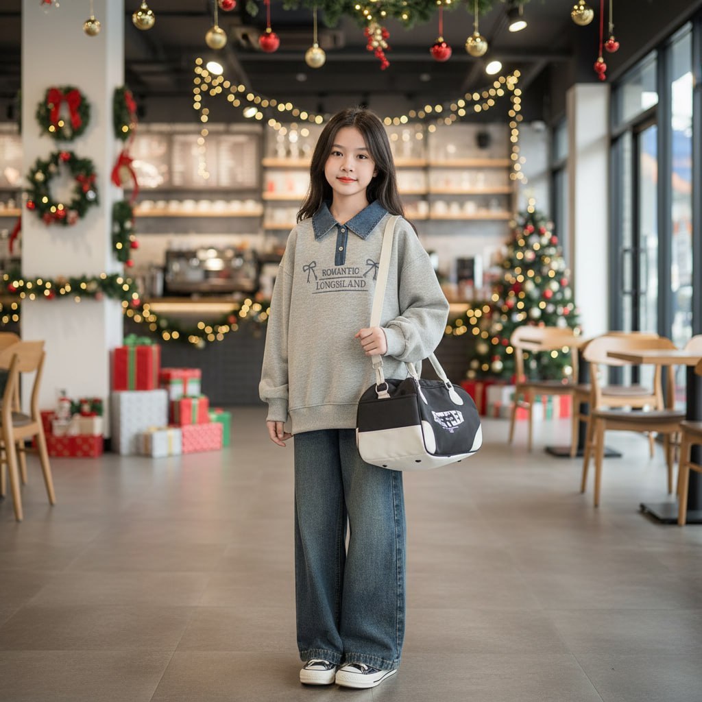 Áo polo nỉ phối cổ ROMANTIC cho bé gái size đại BEESHOP D25096