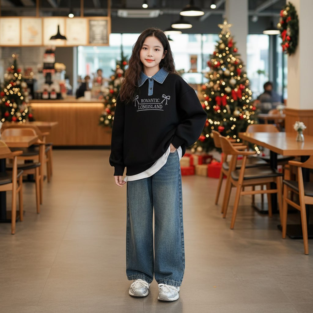 Áo polo nỉ phối cổ ROMANTIC cho bé gái size đại BEESHOP D25096