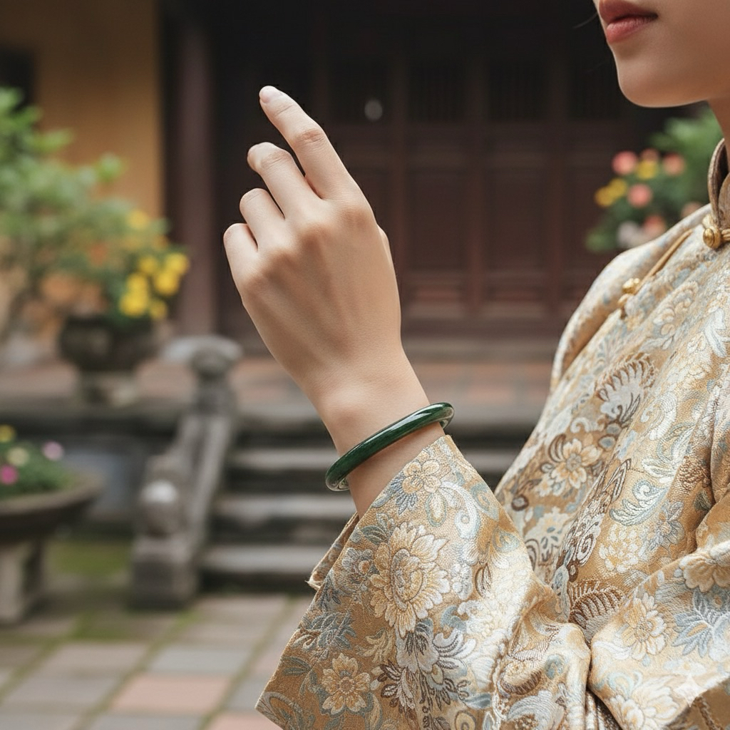 Vòng Tay Lam Ngọc Đốt Trúc - Xanh Dịu Mát Bình An