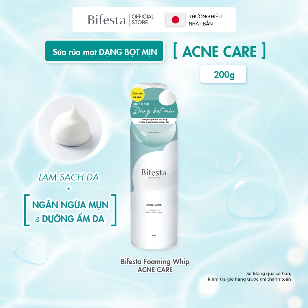 Sữa rửa mặt dạng bọt sạch sâu ngăn ngừa mụn Bifesta Foaming Whip ACNE CARE 200G