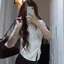 Áo sơ mi trơn tay lỡ cổ bẻ V có đan dây eo sau lưng chất mango dày dặn phong cách sexy thanh lịch GU STORE