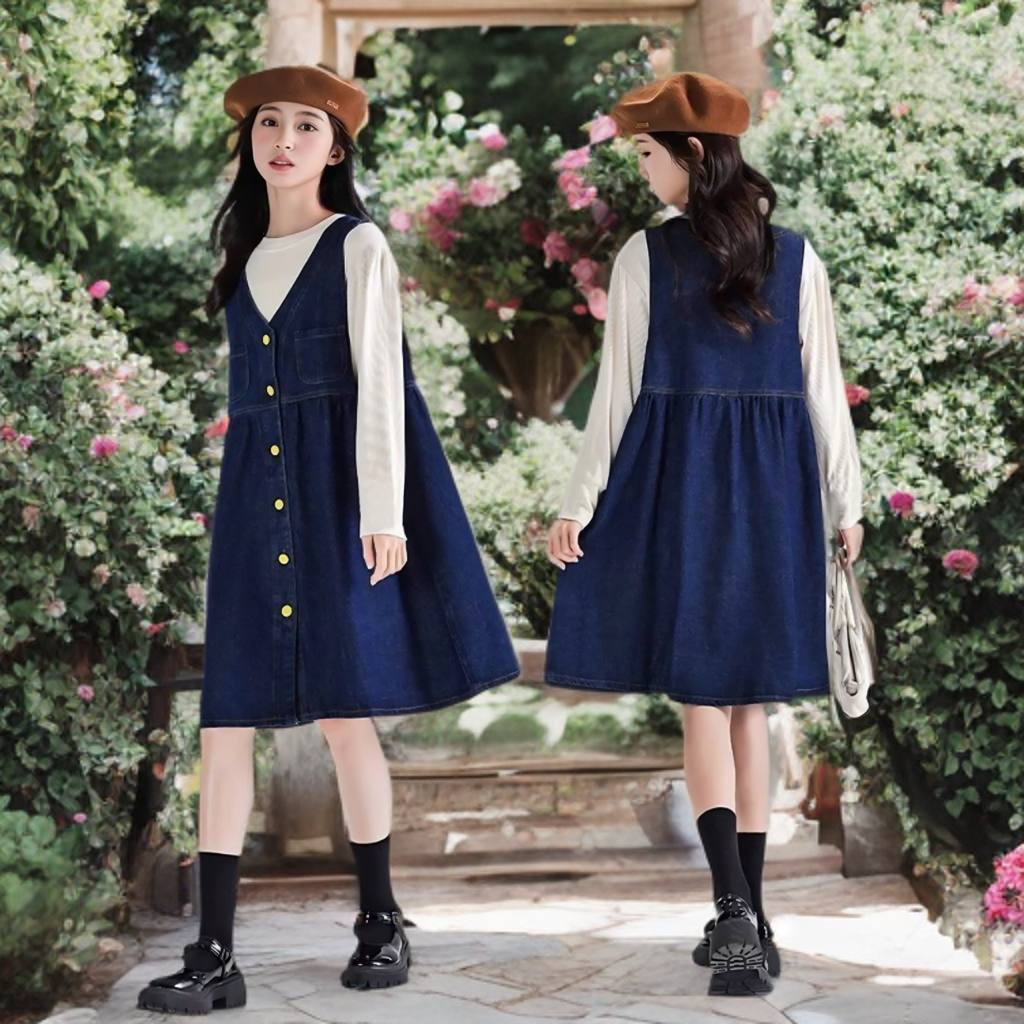 Yếm váy jeans cổ tim cho bé gái size đại BEESHOP KM0008