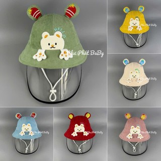 NÓN CHỐNG DỊCH/ CHỐNG BỤI GẤU DÂU CHO BÉ TRAI BÉ GÁI 1-3 TUỔI KÉM MÀN CHE BẢO HỘ AN TOÀN CHO BÉ
